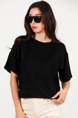 T - Shirt Col Rond Avec Fente Latérale — Noir