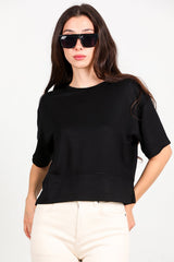 T - Shirt Col Rond Avec Fente Latérale — Noir