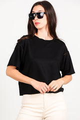 T - Shirt Col Rond Avec Fente Latérale — Noir