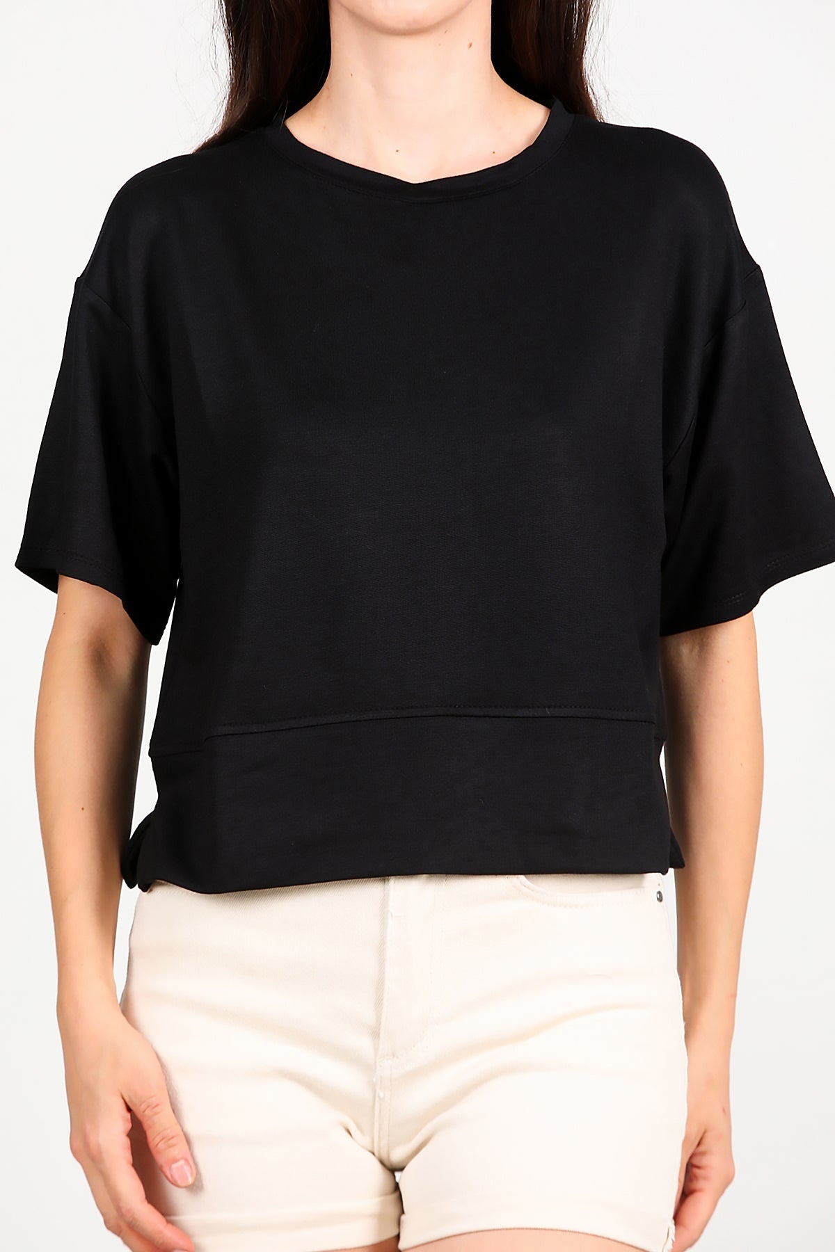 T - Shirt Met Ronde Hals En Zijsplit — Zwart