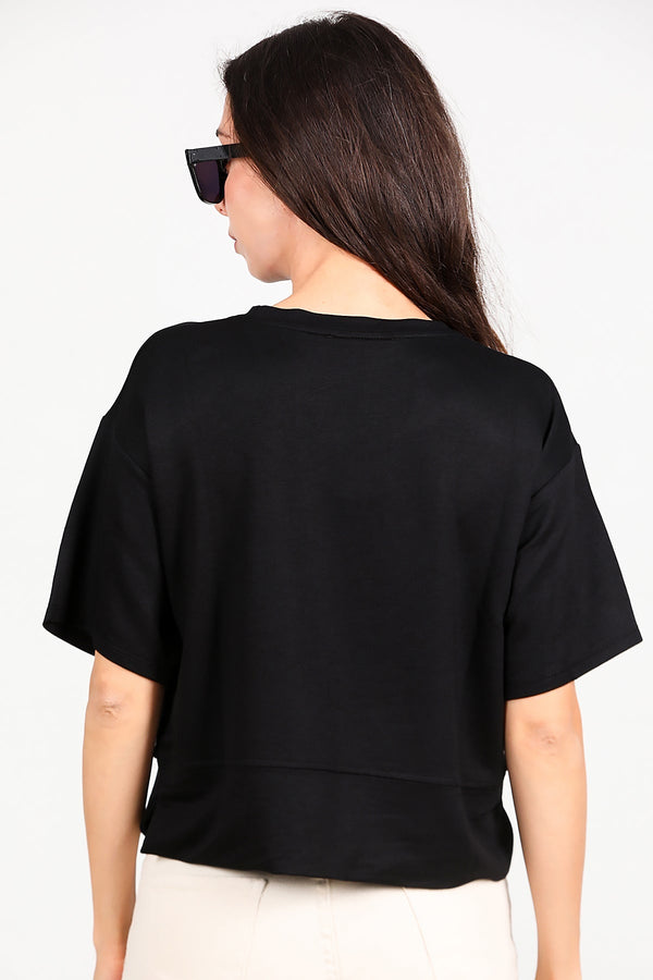 T - Shirt Met Ronde Hals En Zijsplit — Zwart