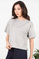 T - Shirt À Col Rond Avec Fentes Latérales — Gris