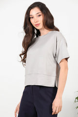 T - Shirt À Col Rond Avec Fentes Latérales — Gris