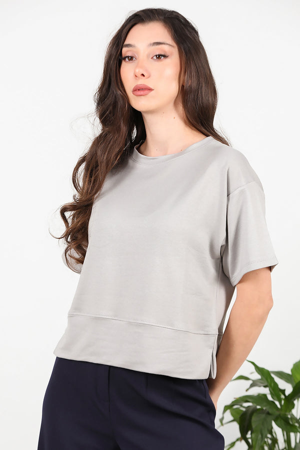Crew - Neck T - Shirt With Side Slits — Grey