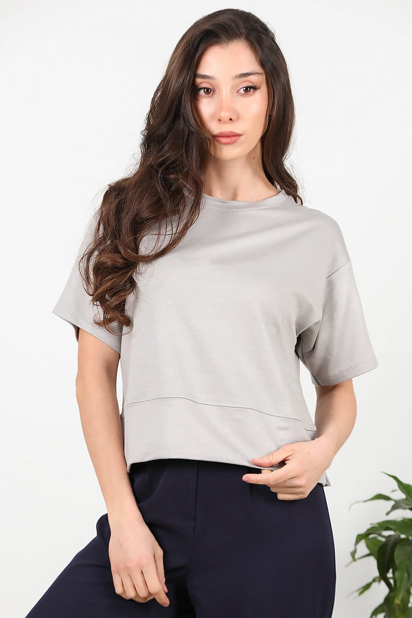 Crew - Neck T - Shirt With Side Slits — Grey