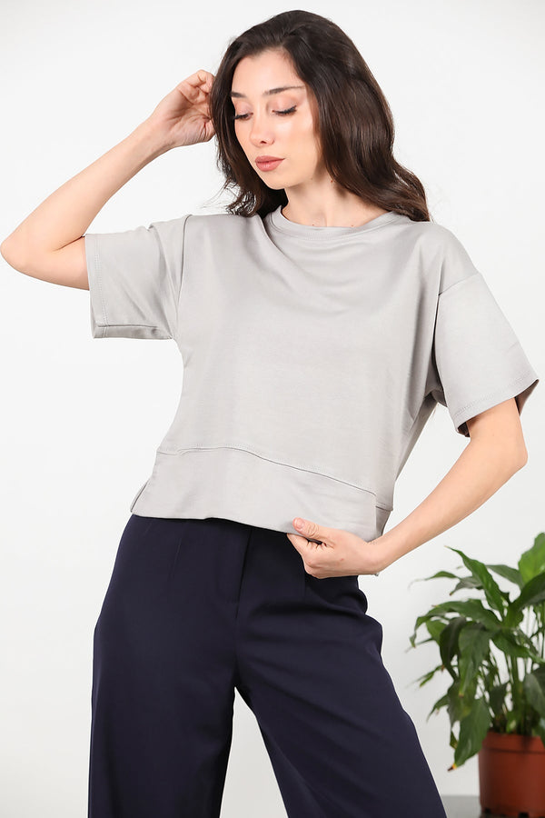 Crew - Neck T - Shirt With Side Slits — Grey