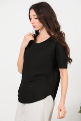 T - Shirt Col V À Ourlet Ovale — Noir