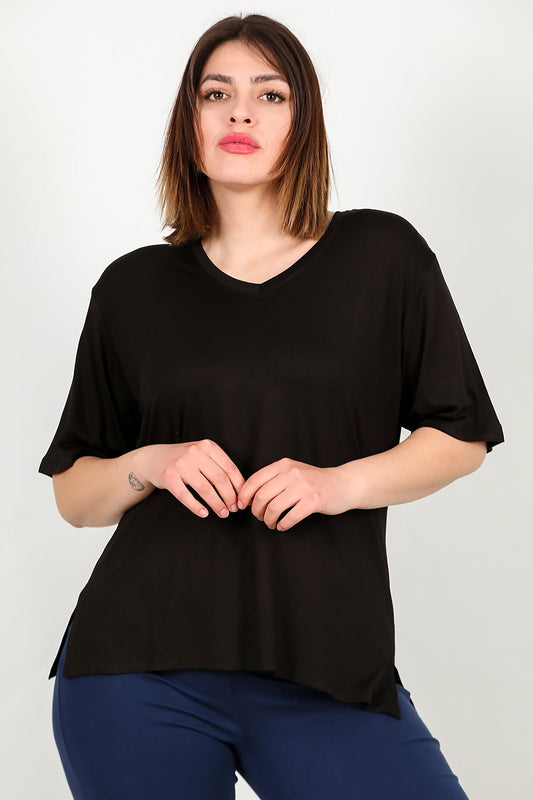 Kurzarmbluse In Großen Größen - Schwarz