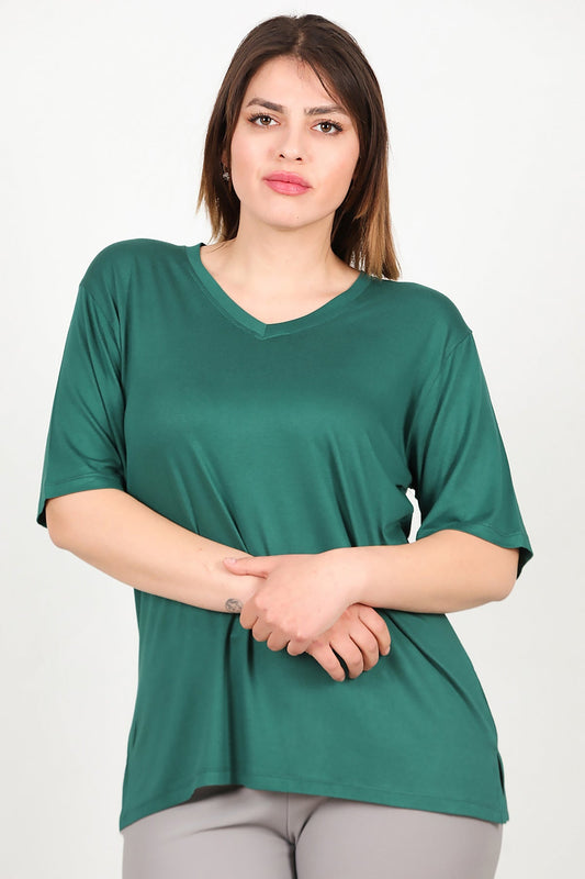 Büyük Beden Kısa Kol Bluz  Yeşil
