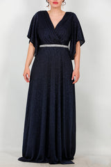 Robe De Soirée Grande Taille, Bande À La Taille Ornée De Pierres — Bleu Marine