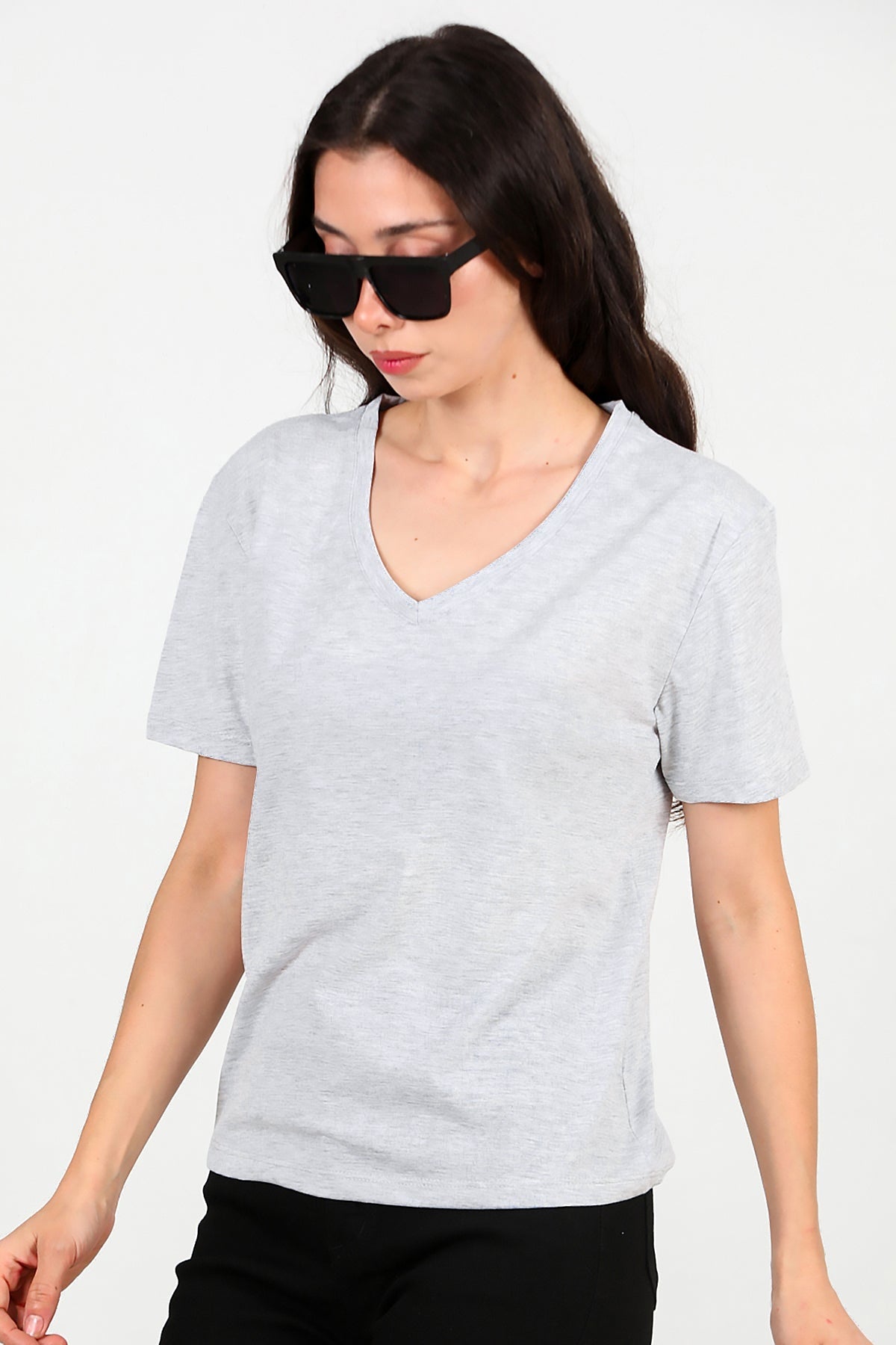 T - Shirt Met V - Hals – Grijs