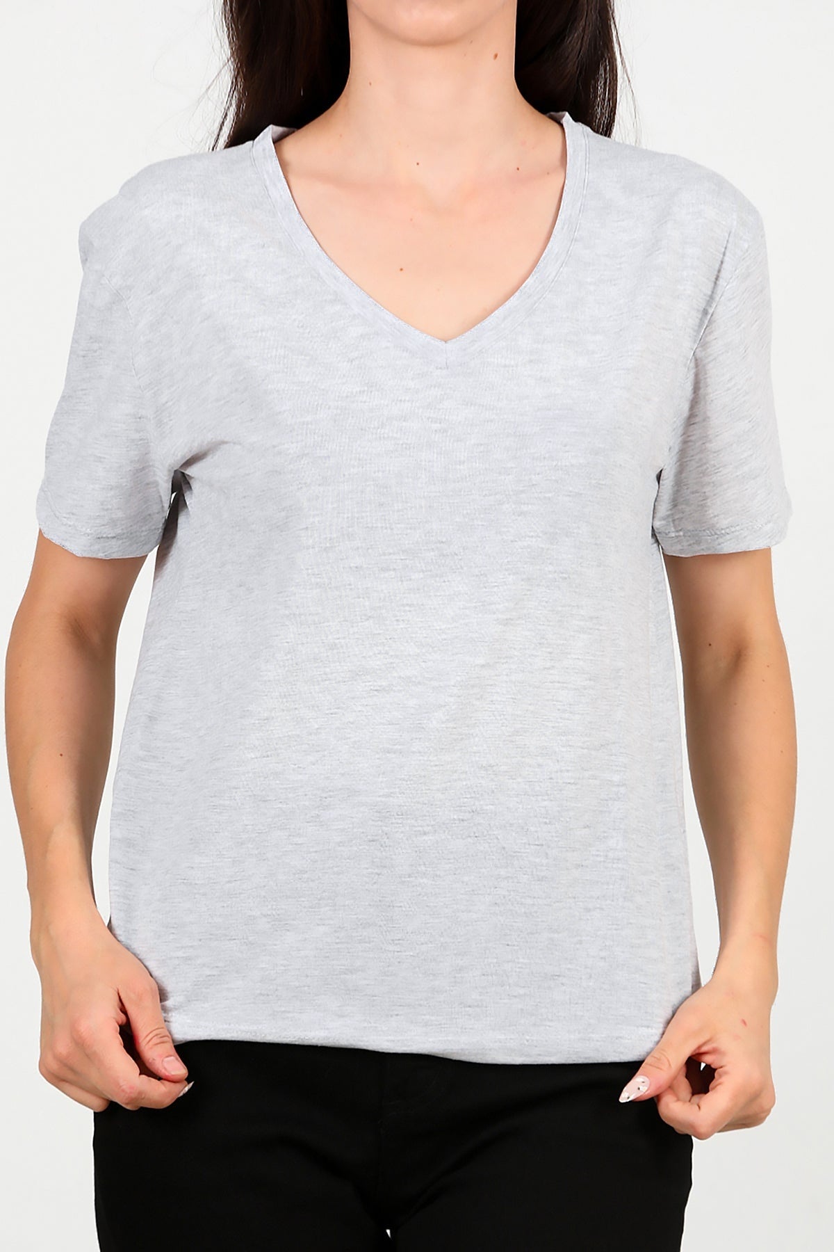 T - Shirt Met V - Hals – Grijs