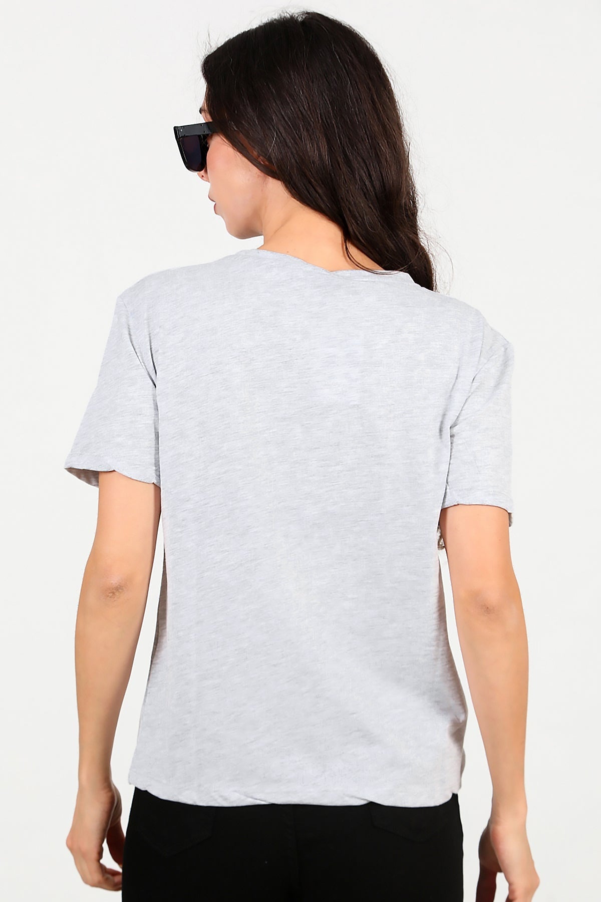 T - Shirt Met V - Hals – Grijs