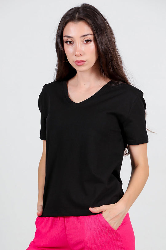 T - Shirt Met V - Hals – Zwart
