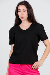 T - Shirt Met V - Hals – Zwart