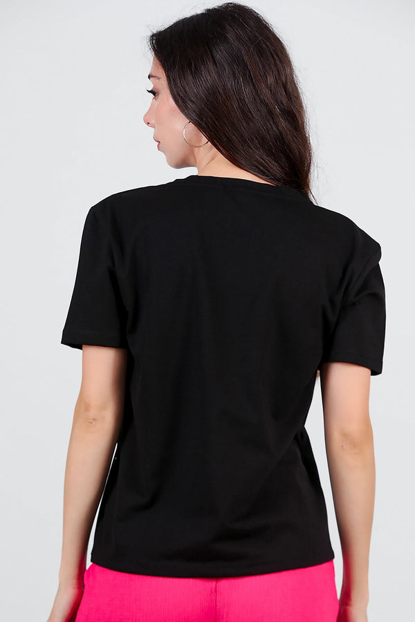 T - Shirt Met V - Hals – Zwart