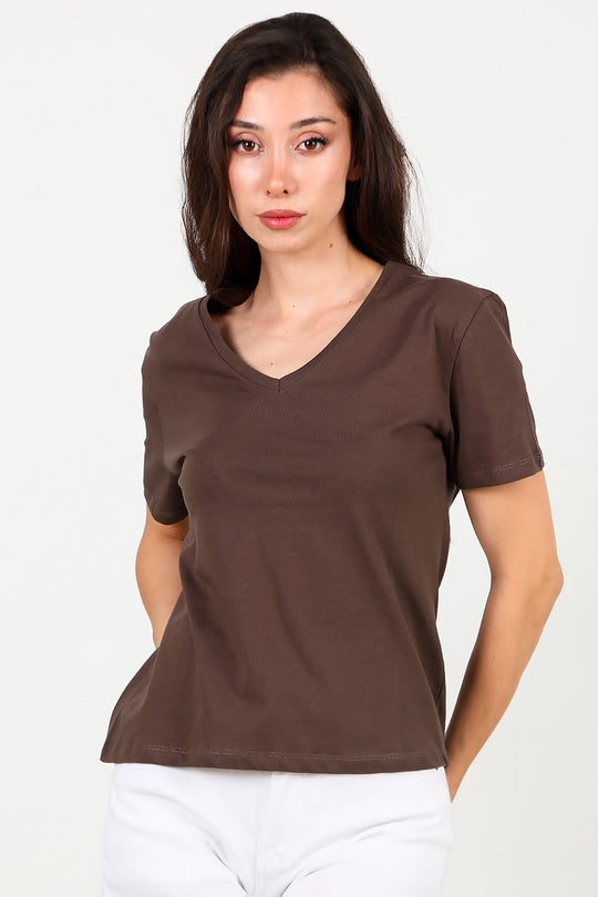 T - Shirt Met V - Hals – Bruin