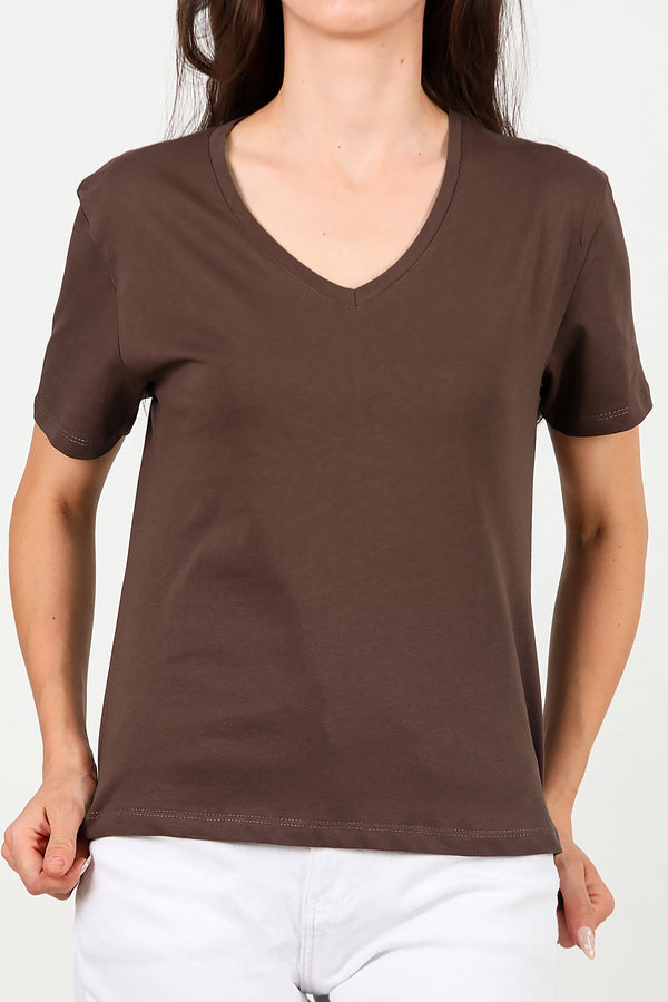 T - Shirt Met V - Hals – Bruin