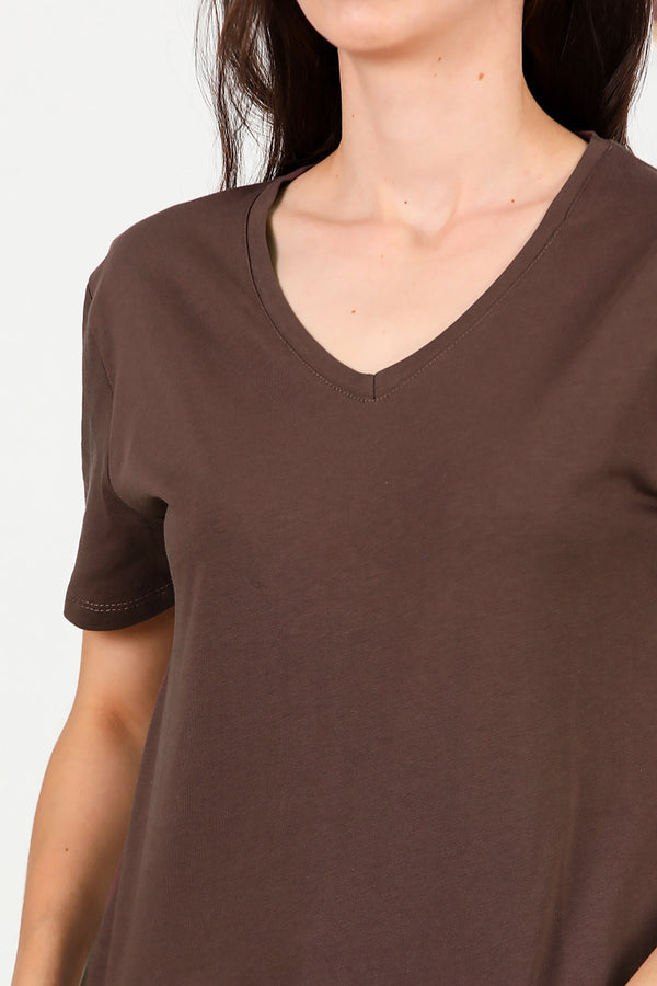 T - Shirt Met V - Hals – Bruin