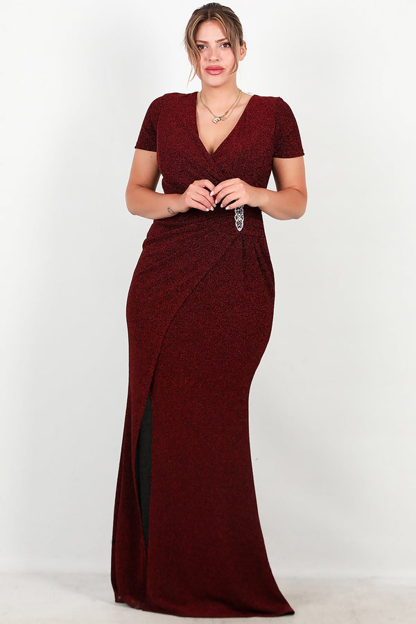 Avondjurk In Grote Maten Met Versierde Taille En Glitter — Bordeaux