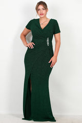 Robe De Soirée Longue Grande Taille, Taille Ornée — Émeraude