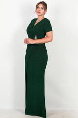 Robe De Soirée Longue Grande Taille, Taille Ornée — Émeraude