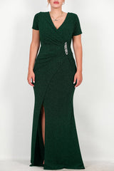 Robe De Soirée Longue Grande Taille, Taille Ornée — Émeraude
