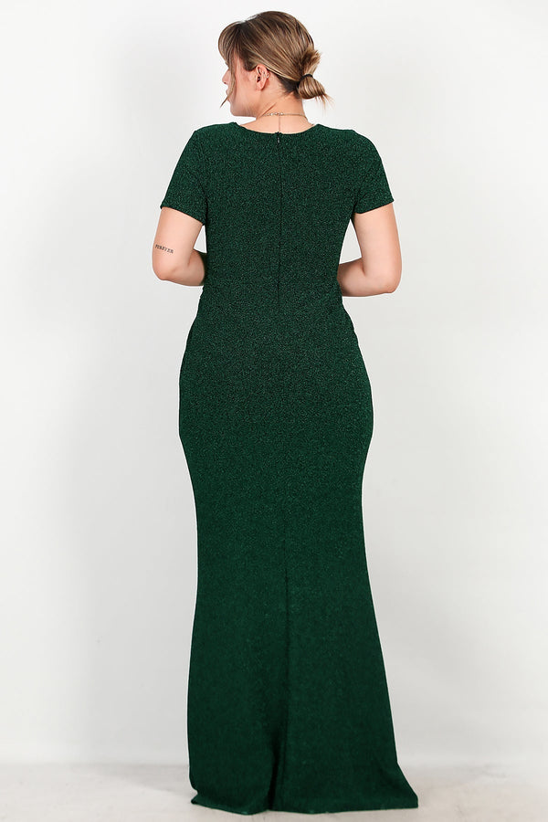 Avondjurk In Grote Maten Met Versierde Taille En Glitter — Smaragd