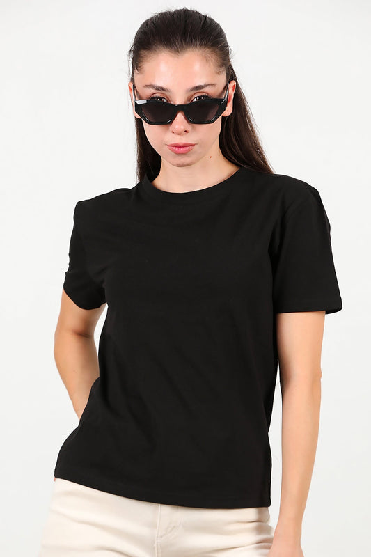 Kadın Bisiklet Yaka Tshirt  Siyah