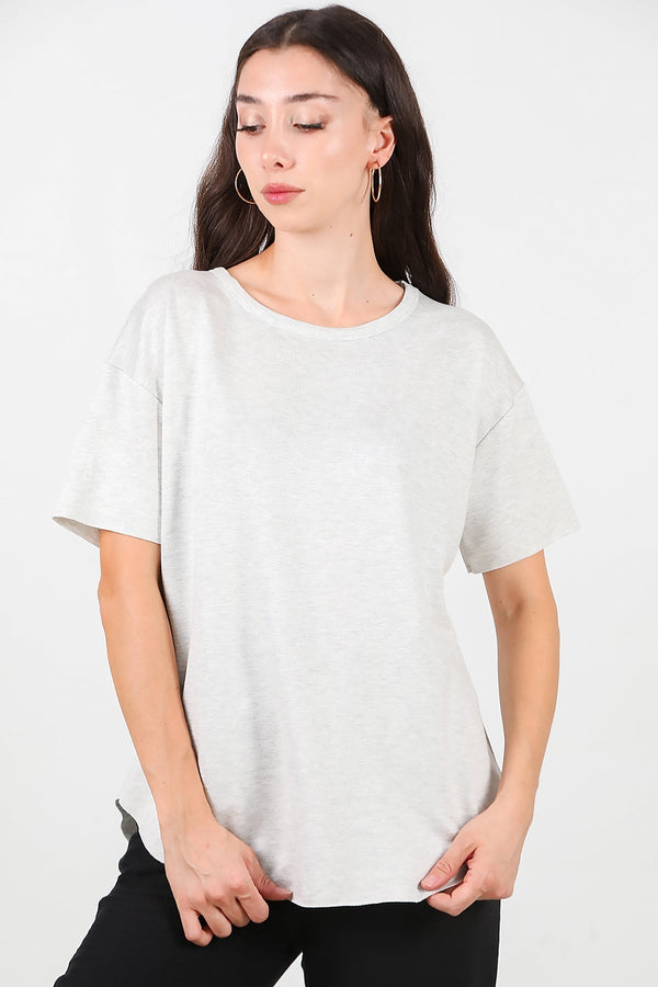 T - Shirt Met Ronde Hals En Afgeronde Zoom — Lichtgrijs