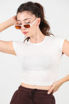 Kort T - Shirt Met Oversneden Schouder — Ecru