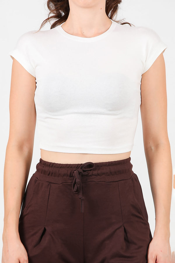 Kort T - Shirt Met Oversneden Schouder — Ecru