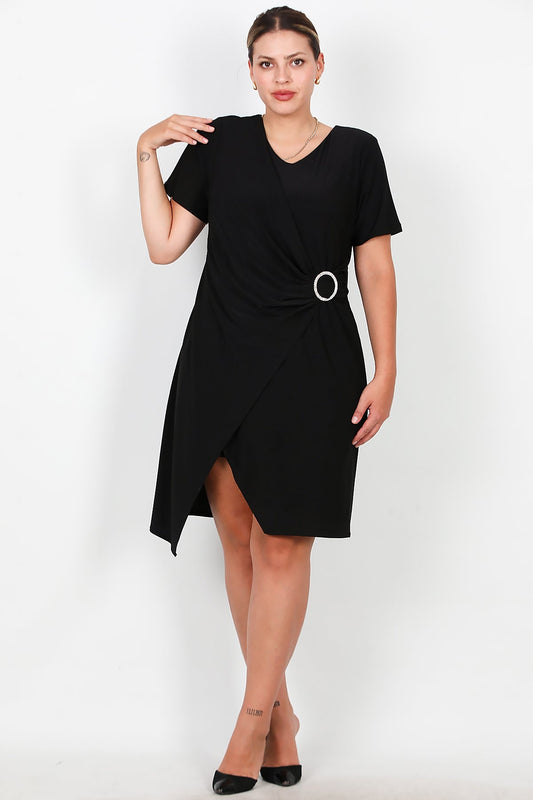 Büyük Beden Bel Toka Detay Kısa Abiye  Siyah
