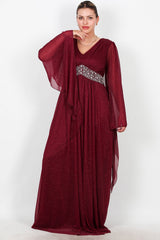 Robe De Soirée Longue À Paillettes Avec Taille Ornée — Bordeaux (Grande Taille)