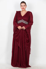 Robe De Soirée Longue À Paillettes Avec Taille Ornée — Bordeaux (Grande Taille)