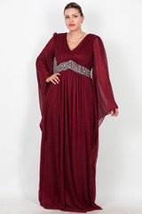 Robe De Soirée Longue À Paillettes Avec Taille Ornée — Bordeaux (Grande Taille)