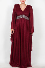 Robe De Soirée Longue À Paillettes Avec Taille Ornée — Bordeaux (Grande Taille)