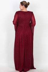 Robe De Soirée Longue À Paillettes Avec Taille Ornée — Bordeaux (Grande Taille)