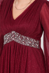Robe De Soirée Longue À Paillettes Avec Taille Ornée — Bordeaux (Grande Taille)