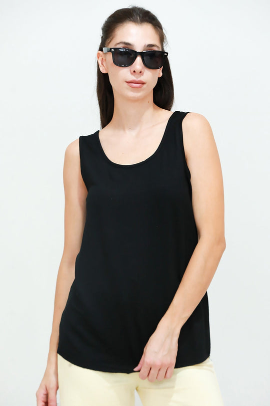 T - Shirt Met Brede Bandjes – Zwart