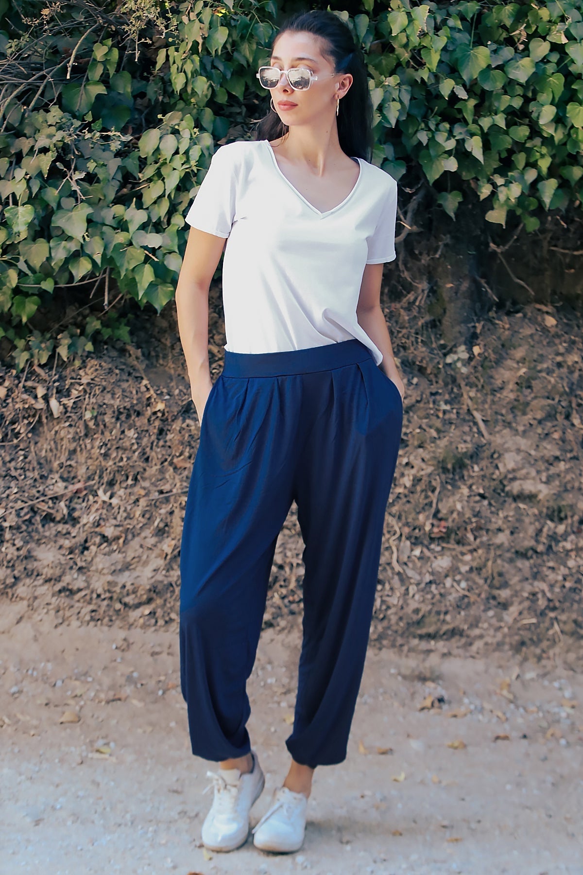 Plissé Harembroek Met Zakken – Donkerblauw