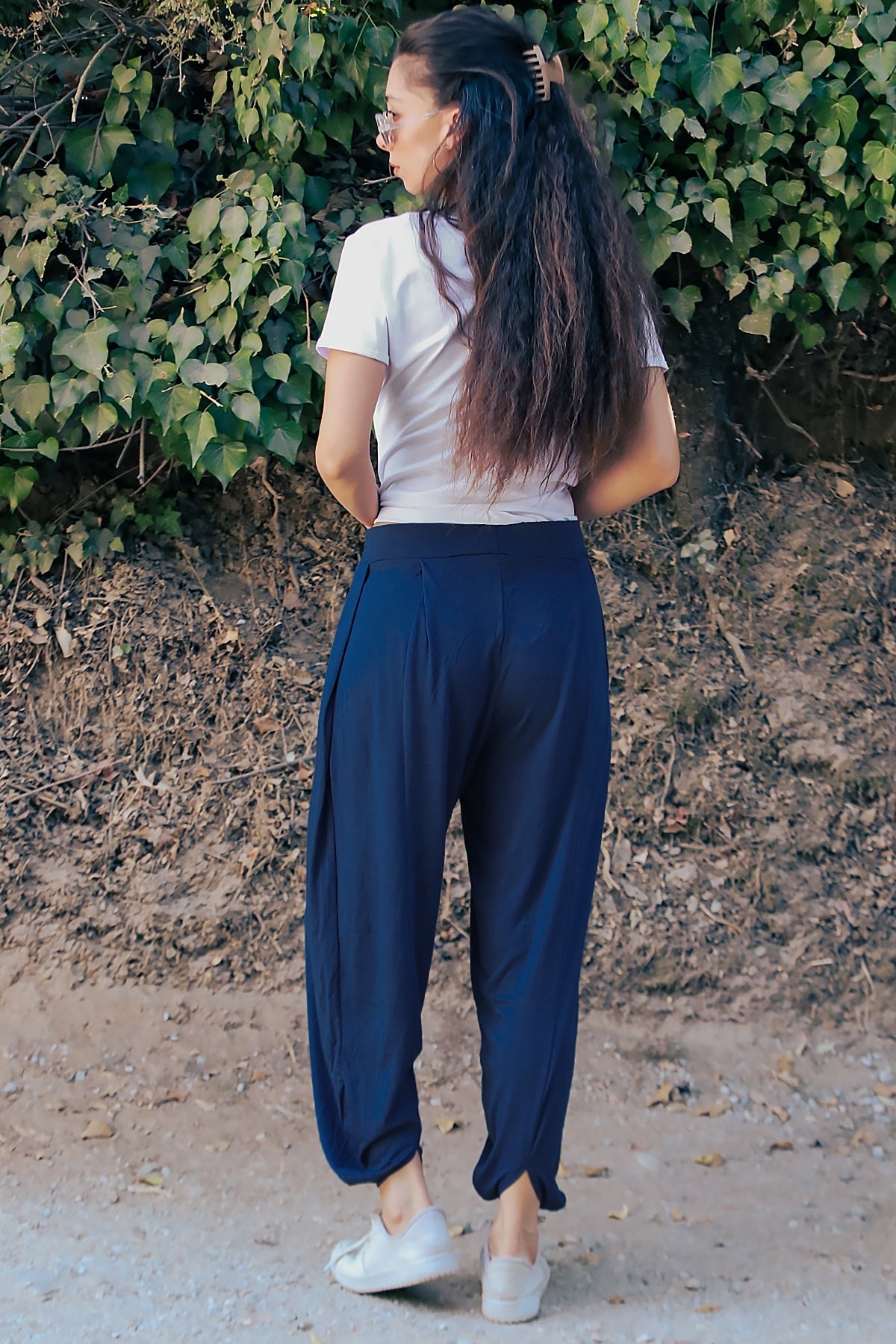 Plissé Harembroek Met Zakken – Donkerblauw