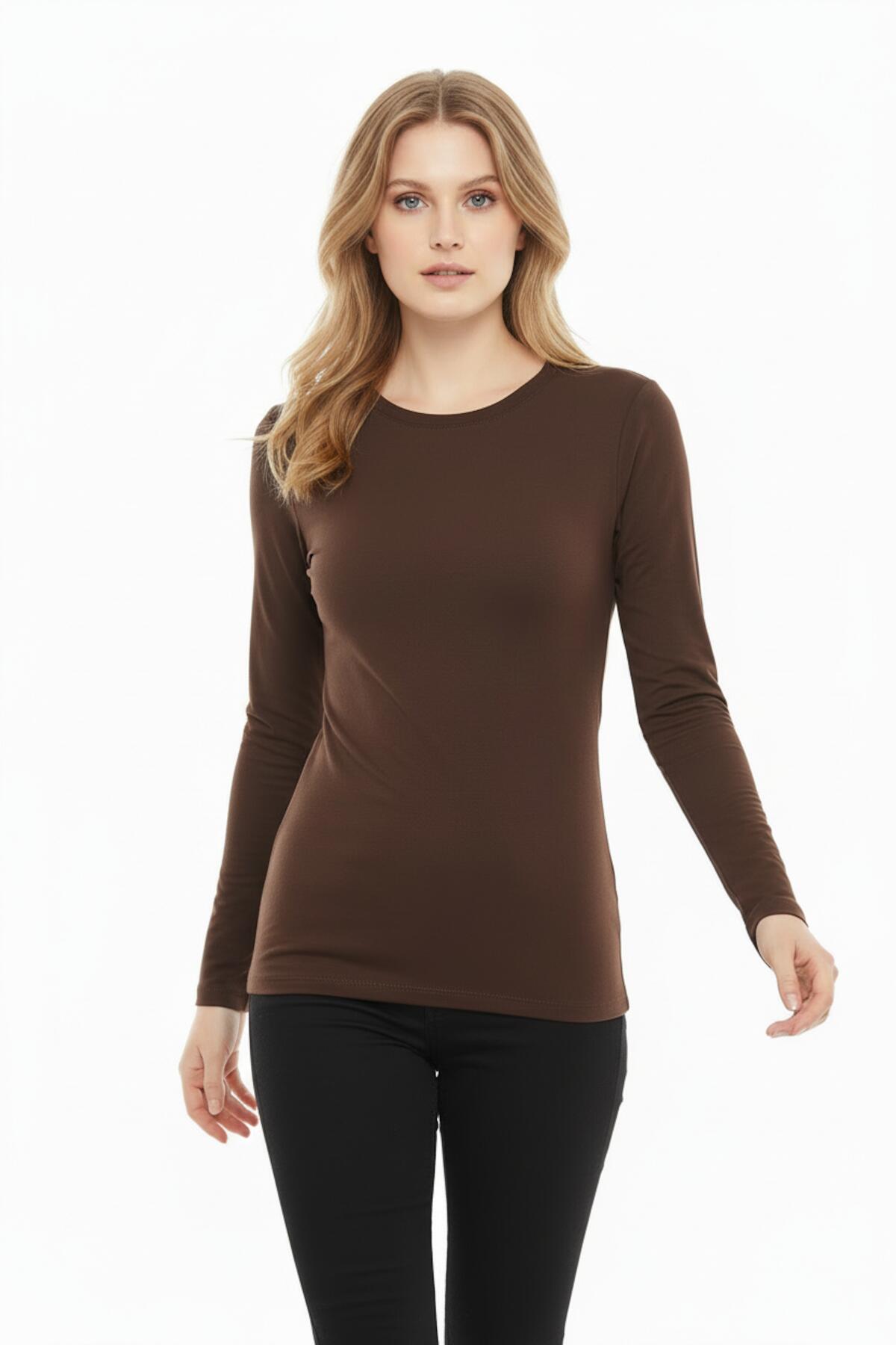 Crew - Neck Blouse — Brown