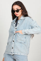Veste En Jean Snow - Wash Ornée De Pierres – Bleu