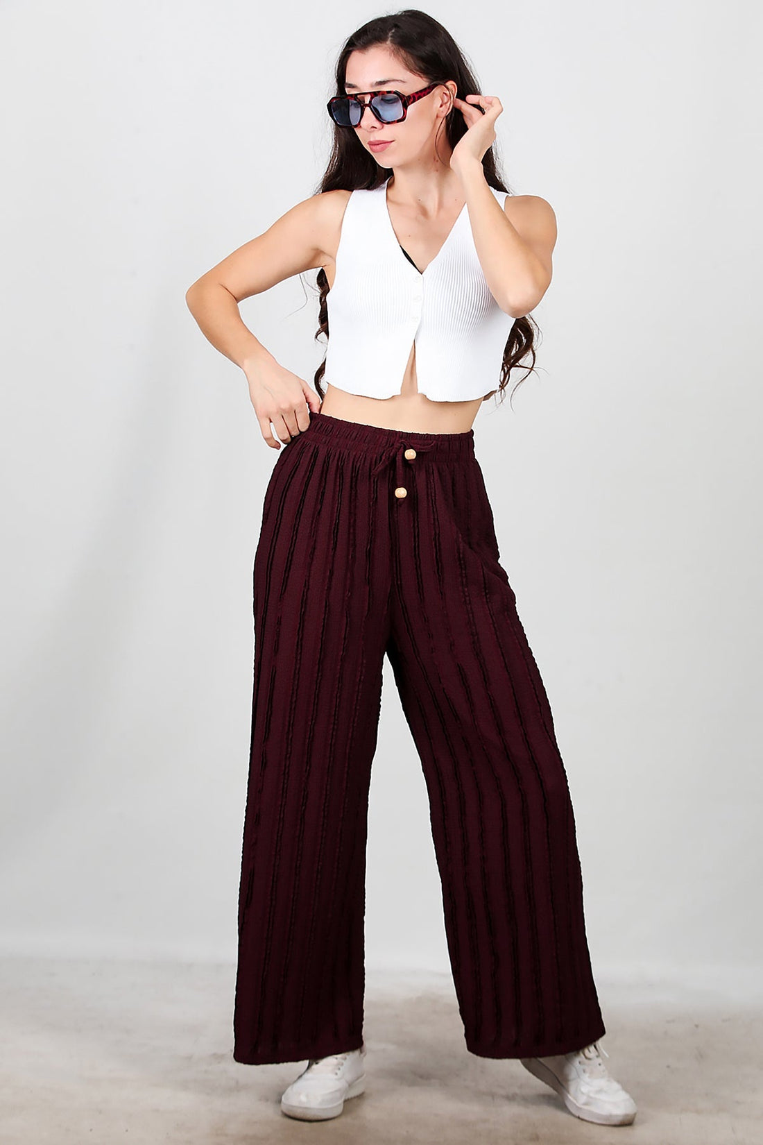 Pantalon Large Côtelé — Bordeaux