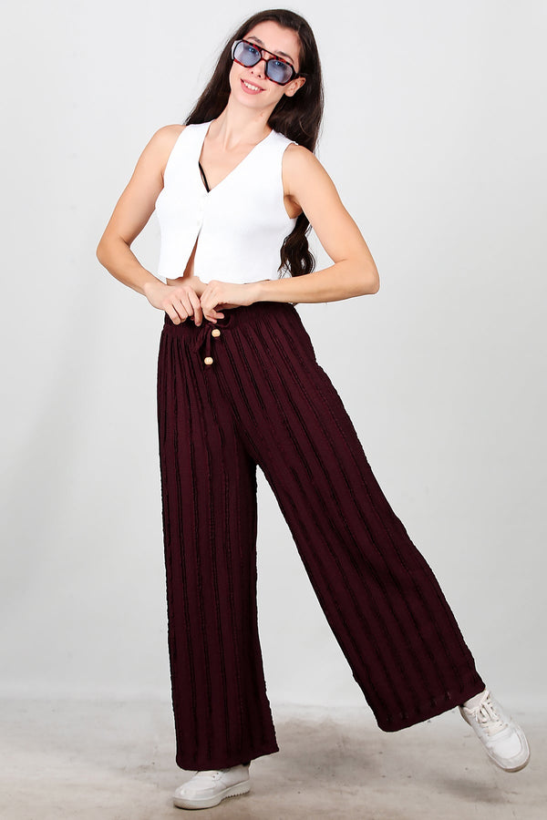Geribbelde Broek Met Wijde Pijpen – Bordeaux