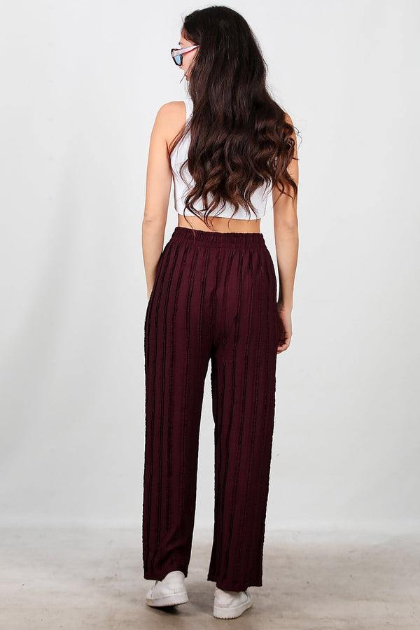 Geribbelde Broek Met Wijde Pijpen – Bordeaux