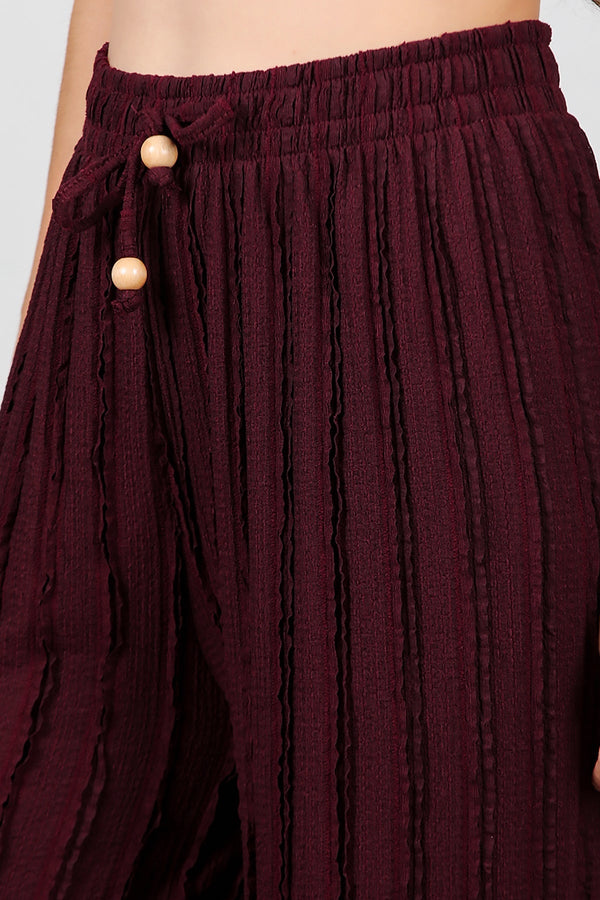 Geribbelde Broek Met Wijde Pijpen – Bordeaux