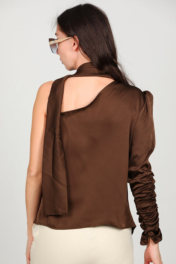 Bruine Satijnen One - Shoulder Top