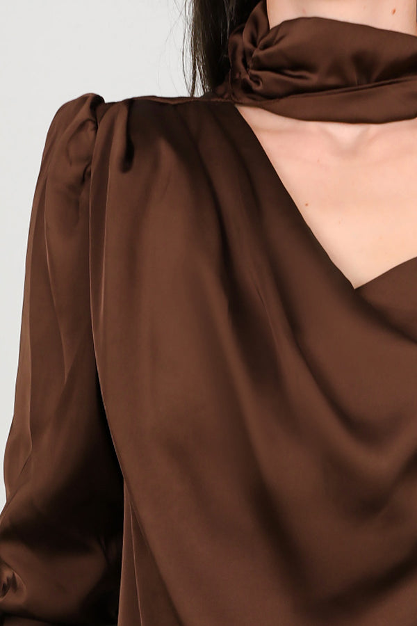 Bruine Satijnen One - Shoulder Top